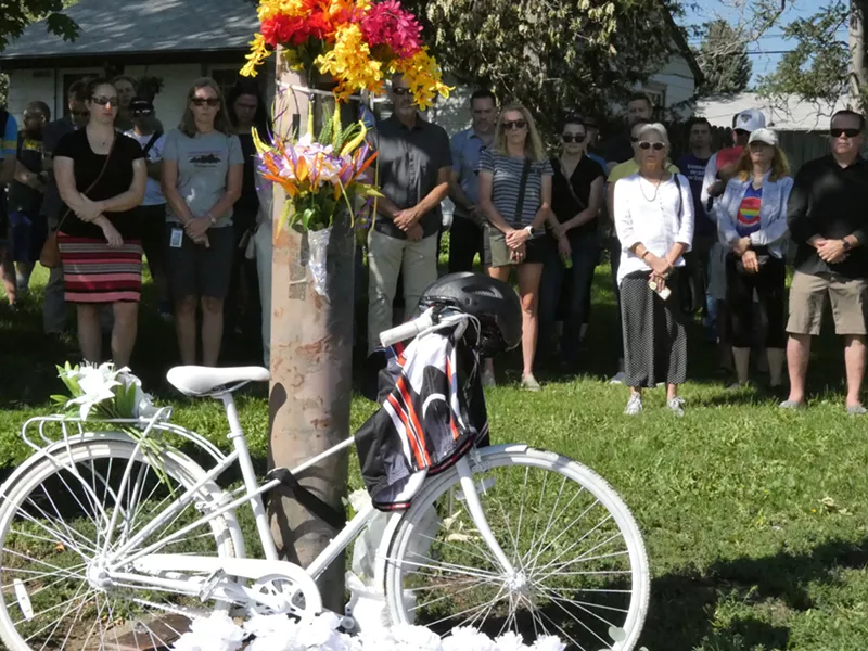 Image: This ghost bike remembers Steve Perkins.