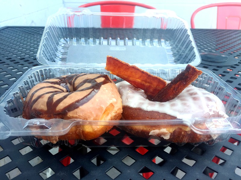 A Nutella doughnut and a Breakfast of Champions, with maple and bacon.