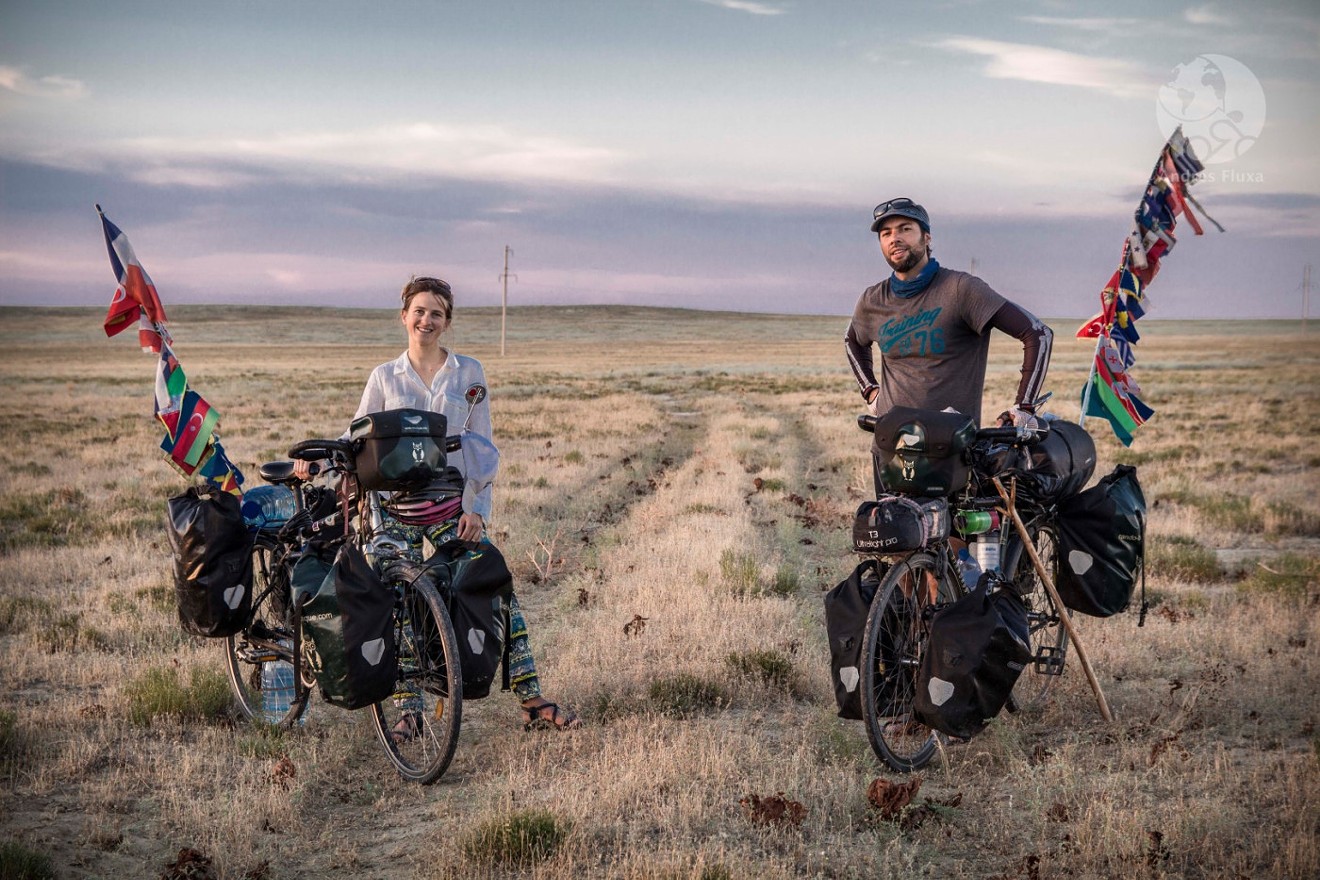 Clémence Egnell and Andrés Fluxa off-roading in Kazakhstan.