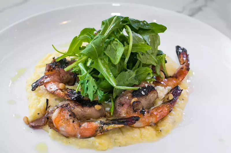 Image: Pancetta-wrapped shrimp disappear quickly at Cattivella.