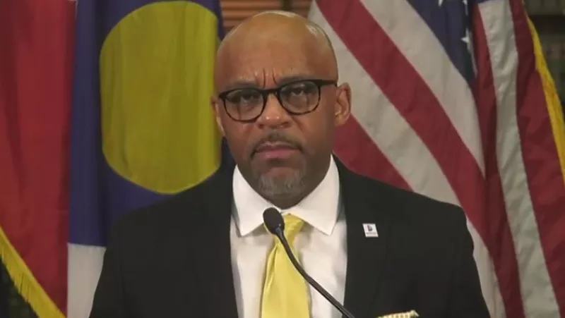 Image: Mayor Michael Hancock during the February 11 press conference updating the public about the city's COVID-19 response.