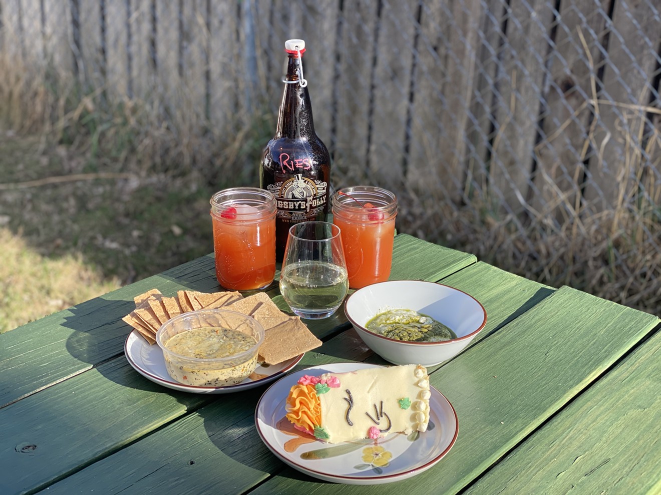 A growler of wine, cocktails, snacks and dessert from Bigsby's folly to enjoy at home.