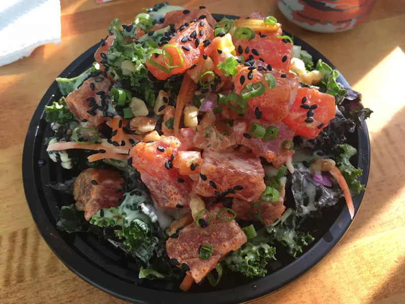 Image: Ohana's spicy tuna poke on kale.