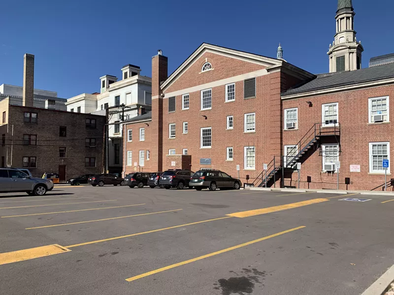 Image: This parking lot next to the First Baptist Church could soon be the location of a safe camping site.