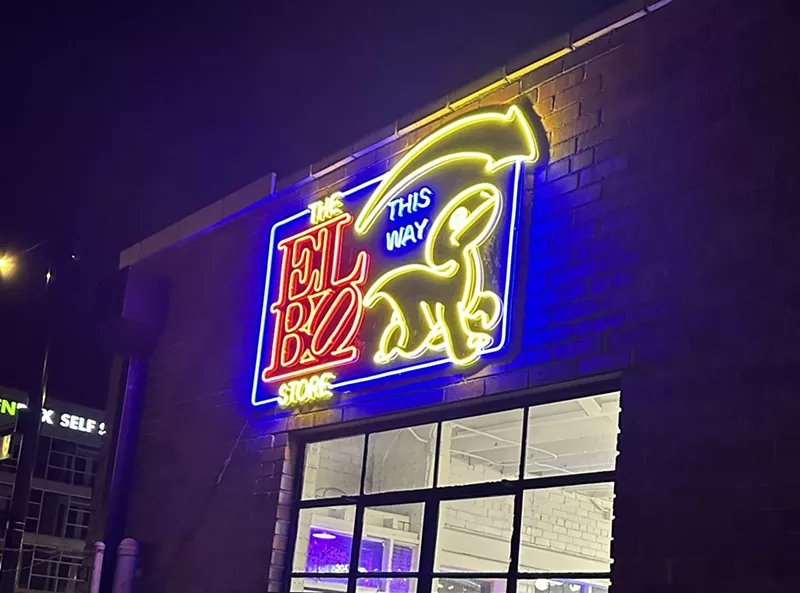 Image: A neon sign for the Elbo Store in Denver, Colorado.
