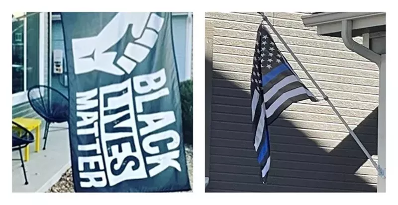 Image: Homeowners' associations won't be able to ban either Black Lives Matter flags or Thin Blue Line banners.