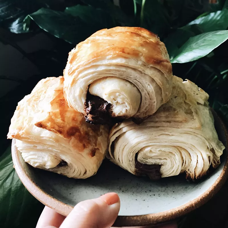 Image: Professional photographer Lucy Beaugard learned how to make chocolate croissants during the pandemic.