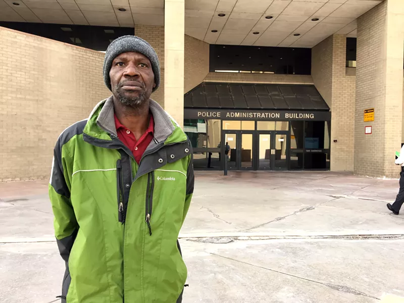 Image: Jerry Burton outside of Denver Police headquarters.