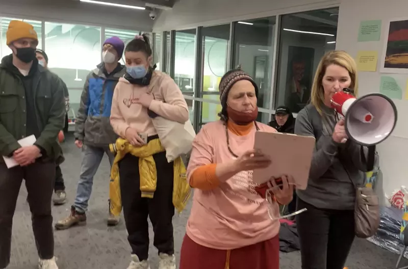 Image: Jess Wiederholt and Kelsang Virya organized the sit-in.