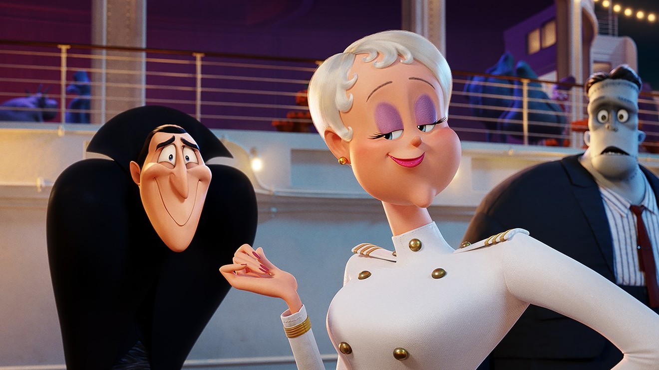 In Hotel Transylvania 3: Summer Vacation, Drac (voiced by Adam Sandler) goes on an all-monster Atlantic cruise and falls for the ship’s acrobatic, beautiful and relentlessly cheery captain, Ericka (voiced by Kathryn Hahn).