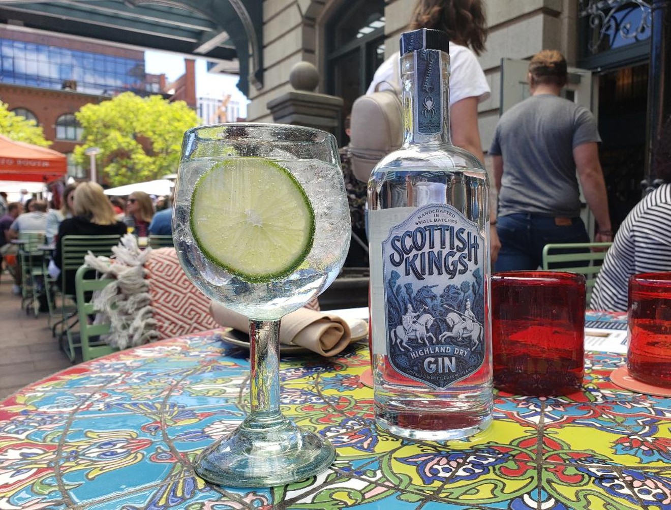 Gin and tonic and a bottle of Scottish Kings Gin at Ultreia in Denver.