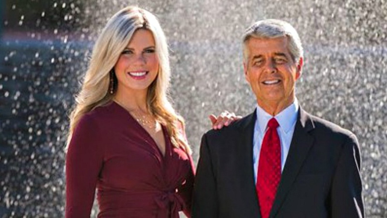 Ed Greene with Lauren Whitney, who'll reportedly replace him, as seen in a photo taken prior to last fall's introduction of the CBS4 weather super team.