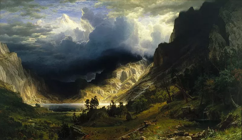 Image: "A Storm in the Rocky Mountains, Mount Rosalie, " by Albert Bierstadt, 1866.