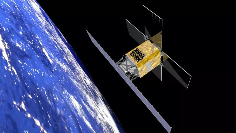Image: An artist's rendering of an ICEYE SAR and Commercial Optical Telescope spacecraft being developed with York Space Systems. The program will include collaboration with the Asteroid Institute and students at Metropolitan State University of Denver.