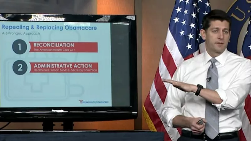 Image: Representative Paul Ryan touting the House plan to repeal and replace Obamacare.