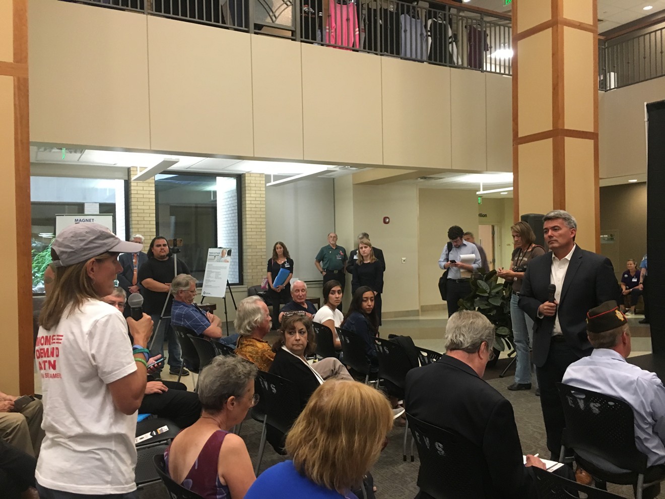 Cory Gardner listens to a question about what he will do to prevent gun violence.