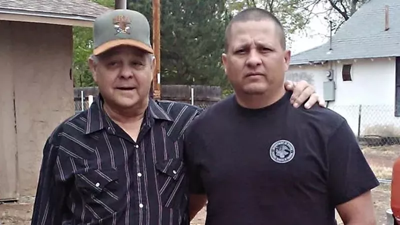 Image: The body of Jerry Espinoza Sr., seen with son Bobby Espinoza, was allegedly dismembered and sold without the permission or knowledge of his family.