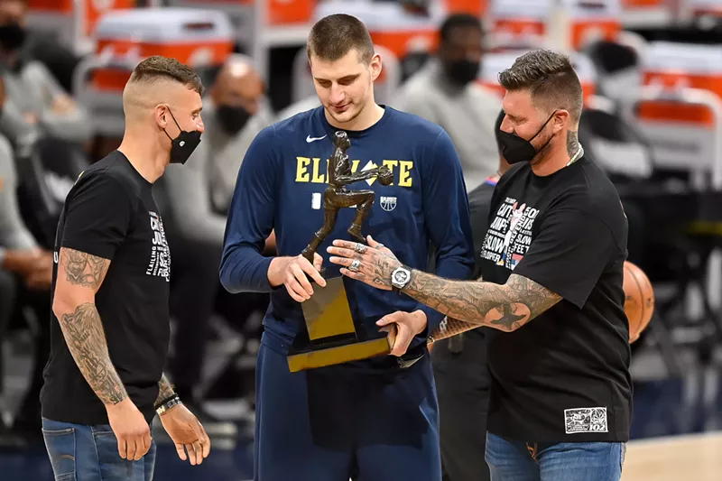 Image: Nemanja and Strahinja Jokic celebrating Nikola Jokic's MVP win in Denver, Colorado on June 11, 2021.