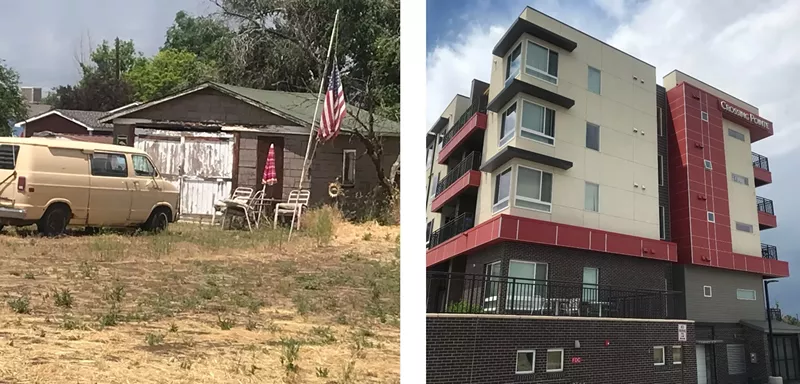 Image: A home just off the highway outside Plattesville, and one of many newish apartment complexes in Thornton.