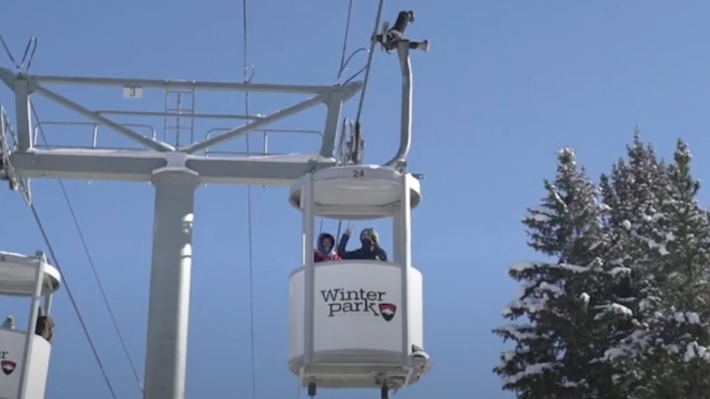 A screen capture from a Winter Park video celebrating opening day of the 2020-2021 ski season in December.