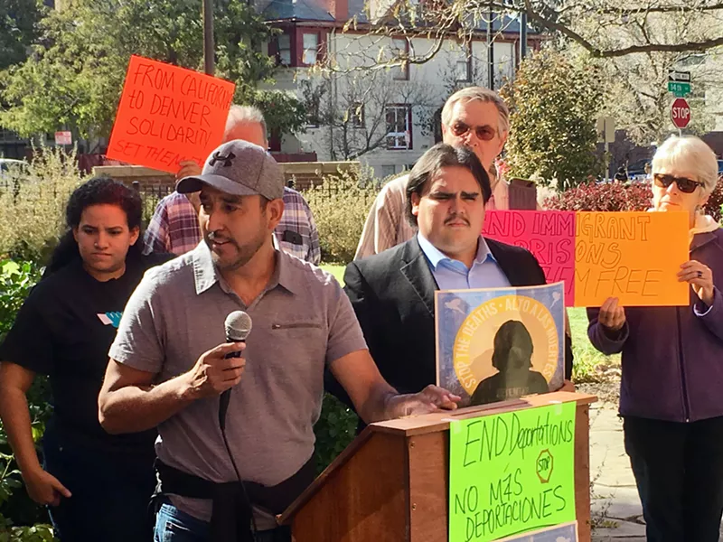 Image: Arturo Hernandez Garcia speaks at Thursday's press conference decrying the quarantine.