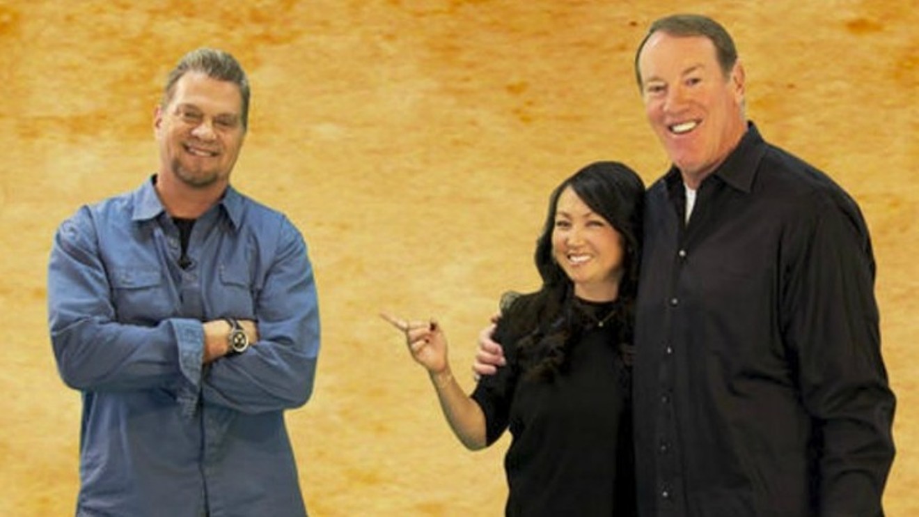 Rick Lewis and Kathy Lee, left and center, host the morning show on The Fox and the afternoon drive program on KOA in tandem with Dave Logan, right.