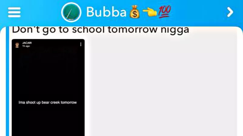 Image: A cropped version of a post featuring a threat against Bear Creek High School that circulated on social media.