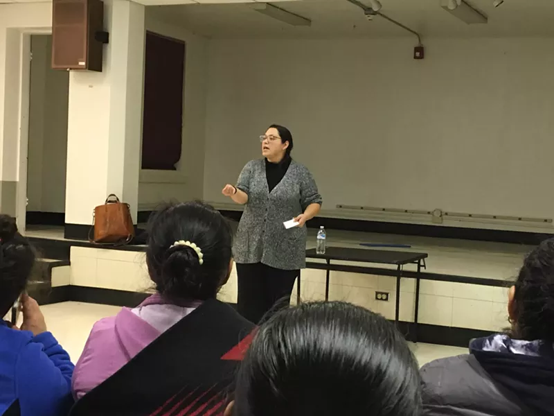 Image: Julie Gonzales giving a "Know Your Rights" presentation on Wednesday, March 1.