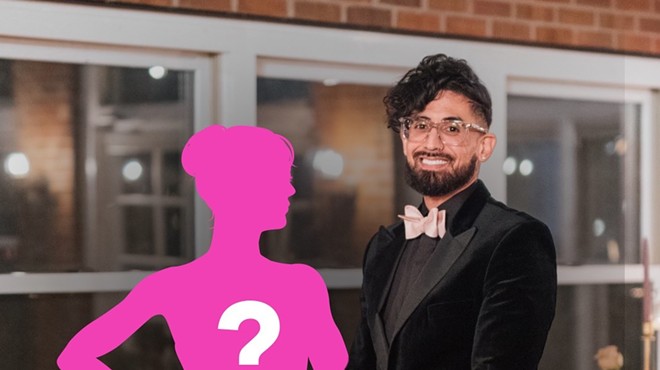 Michael stands next to a pink outline of a woman with a question mark over it.