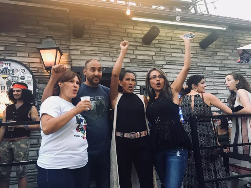 Image: Ingrid Encalada Latorre (right) with fellow Colorado sanctuary-seekers Arturo Hernandez Garcia and Jeanette Vizguerra (center).