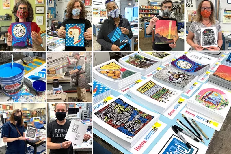 Image: Artists show off the prints they're selling for Ink Lounge's online exhibit.
