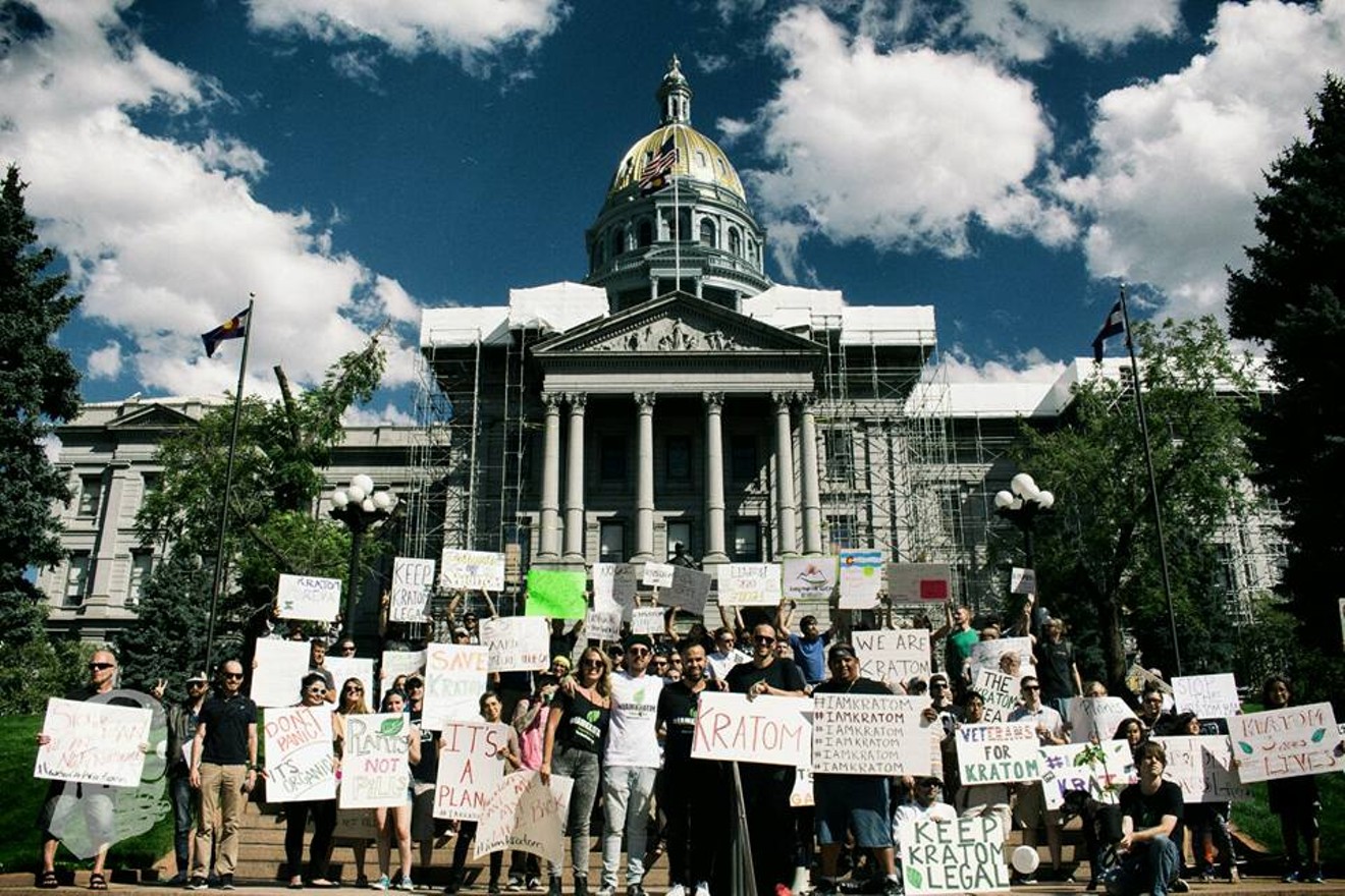 A protest at the Colorado State Capitol in September 2016, during a period when the Drug Enforcement Administration was advocating for labeling kratom as a Schedule I narcotic.