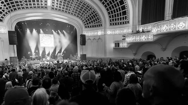Black and white photo of a concert.