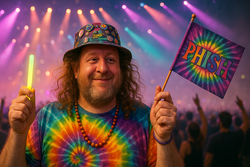 Image: an AI image of governor Jared Polis attending a Phish show.