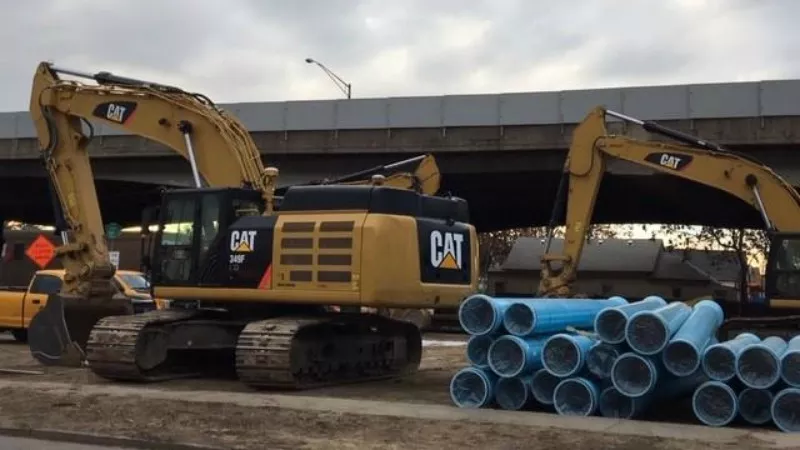Image: A February Colorado of Department of Transportation photo showing preparations for Central 70 project construction related to Colorado and Brighton boulevards.