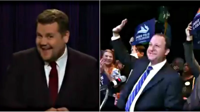 Image: James Corden as seen in a monologue bit saluting the gubernatorial election of Colorado's Jared Polis.