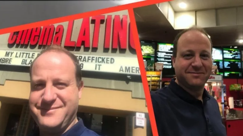 Image: Jared Polis at Cinema Latino, which he founded, circa 2017.