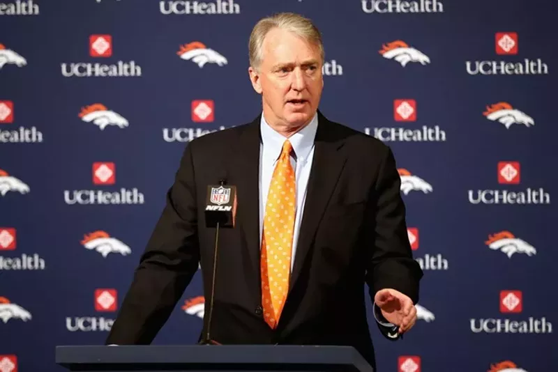 Image: Denver Broncos President and CEO Joe Ellis addresses the media during a 2017 press conference.