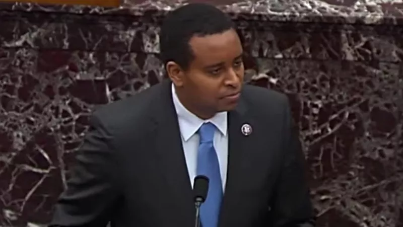 Image: Representative Joe Neguse making his presentation at the U.S. Capitol on February 9.