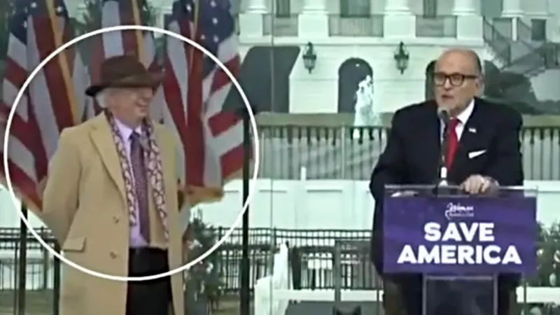 Image: Professor John Eastman being touted by Trump advisor Rudy Giuliani at a White House rally on January 6, 2021.