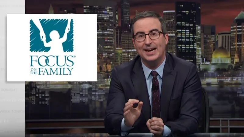 Image: John Oliver focusing on Colorado's Focus on the Family during the March 18 broadcast of Last Week Tonight.