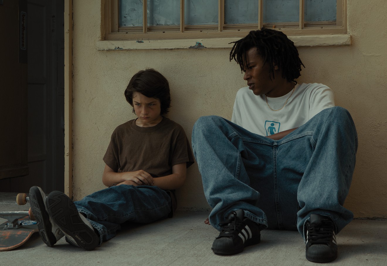 Sunny Suljic (left) plays pint-sized thirteen-year-old Stevie, who eventually connects with some local skater boys he has been observing from afar led by Ray (Na-kel Smith), in Mid90s, a slice-of-life drama from Jonah Hill.