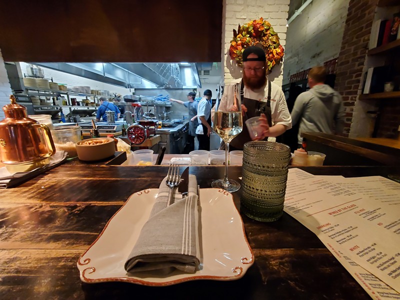 The chef's counter offers an up close view of the action in the kitchen.