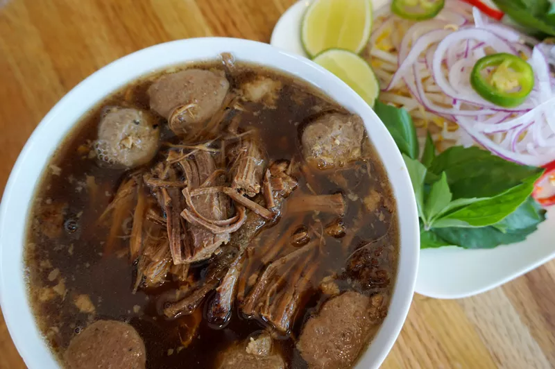 Image: Beef pho with brisket, tendon and meatballs.