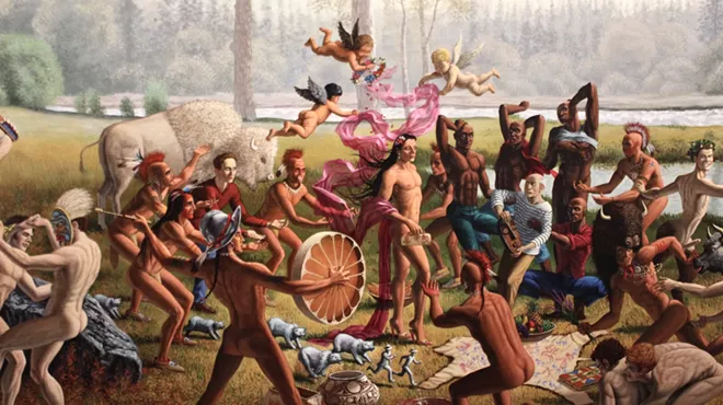 A chaotic scene of a crowd of people