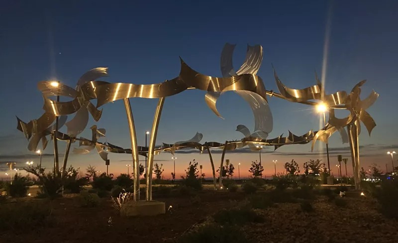 Image: Kevin Robb installed "Kite Festival" at the Denver Business Park in May 2018.