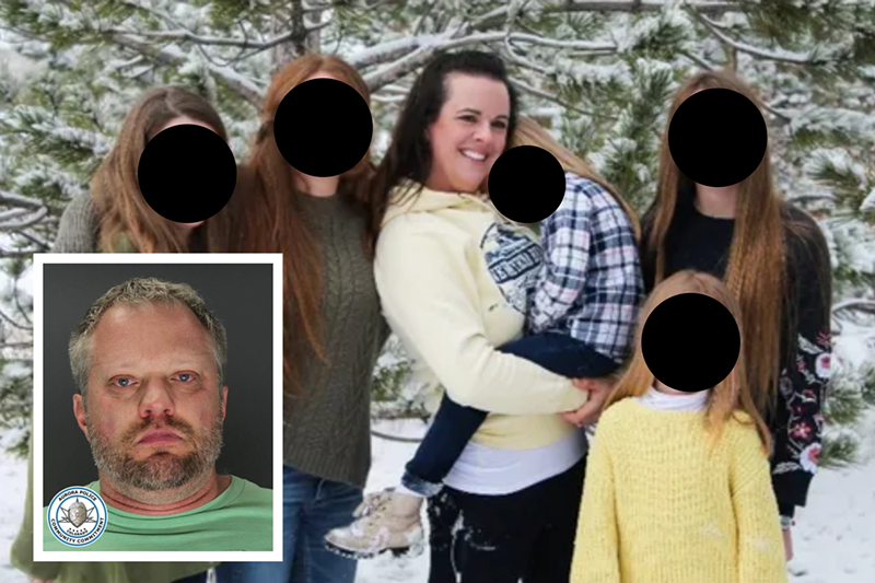 Image: Angela Craig with five of her six children, and James Craig's booking photo.