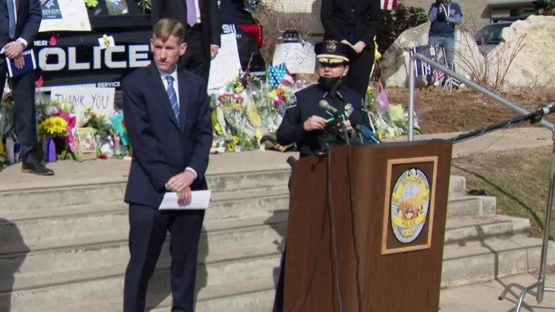 Image: Boulder County District Attorney Michael Dougherty and Boulder Police Chief Maris Herold at the March 26 press conference.