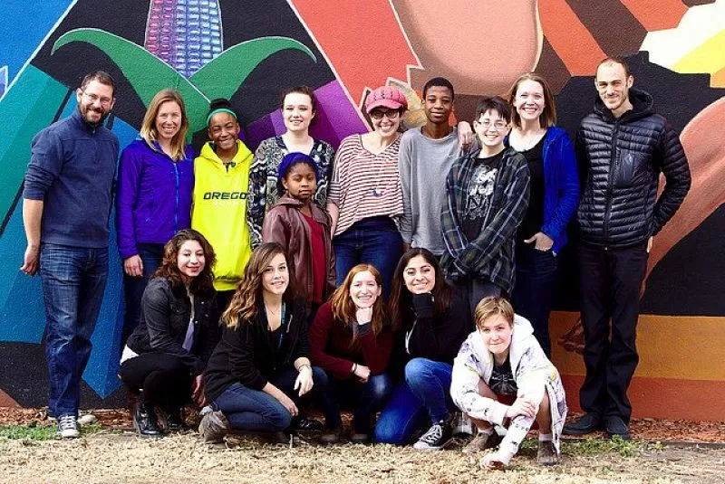 Image: The Speak Up Speak Out youth advisory board (left to right): James, Alice, Desirea, Emily, Meghann, Aden, Norr, Andrea, Adam, Ali, Chelsea A, Alliyah, Maya, Chelsea P, Robin. Not pictured: Raquel, Yahya, Malcolm and others.