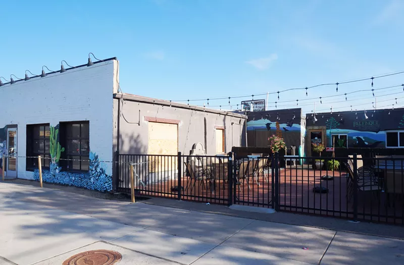 Image: La Chupaflor will open next door to Palenque and share a patio; the finished mural will depict hummingbirds and agave plants.